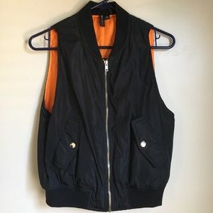 Bomber jacket zip up orange lined vest